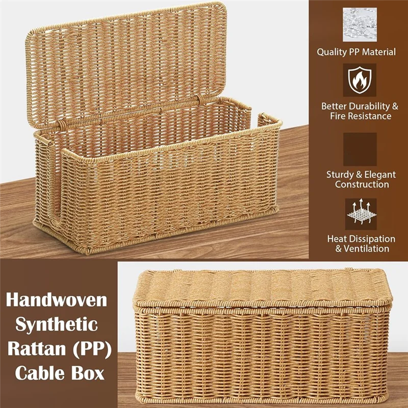 

ABUL-Imitation Rattan Handwoven Cord Management 2-Pack, Decorative Box For Cord Hiding