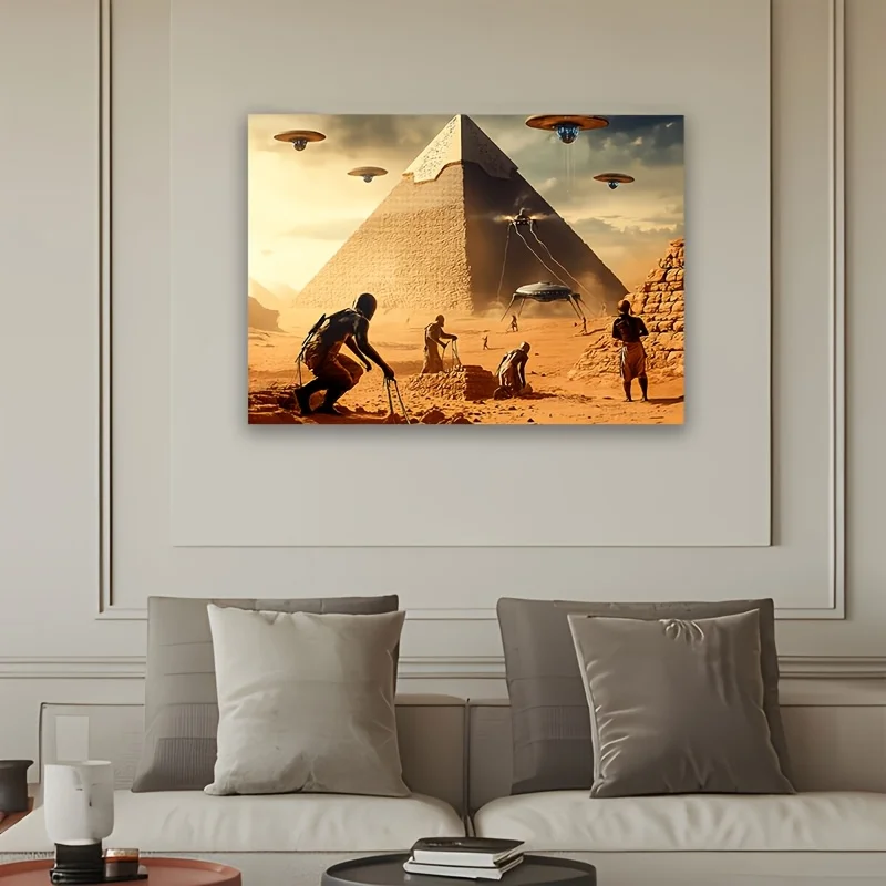 Egyptian Pyramid UFO And Sci-Fi Scene Tapestry, Polyester Fiber Material, Suitable for Living Room, Bedroom, Office, Parties, Et