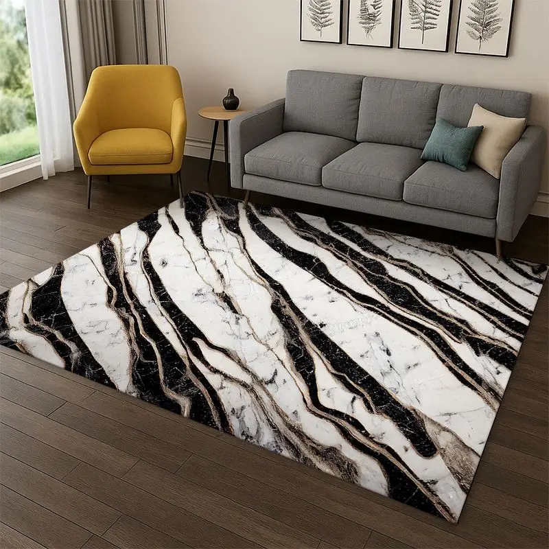 Luxurious Marble Colorful Gold Black Carpet Rug for Bedroom Living Room Sofa Playroom Doormat Home Decor, Area Rug Non-slip