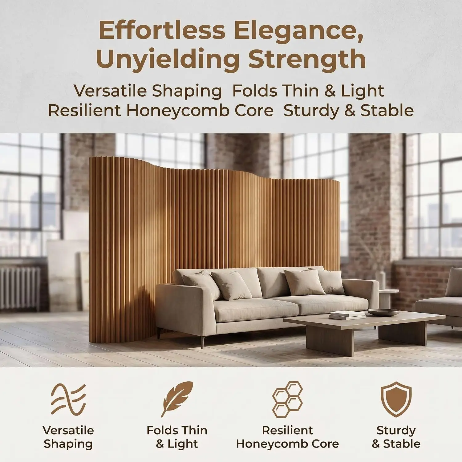 Folding Paper Room Divider Panel Portable Partition Wall Separation Retractable Accordion Privacy Screen Dorm Studio Office Brow