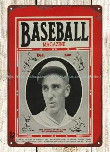 garage gifts 1933 Baseball Magazine Cover Carl Hubbell Giants metal tin sign