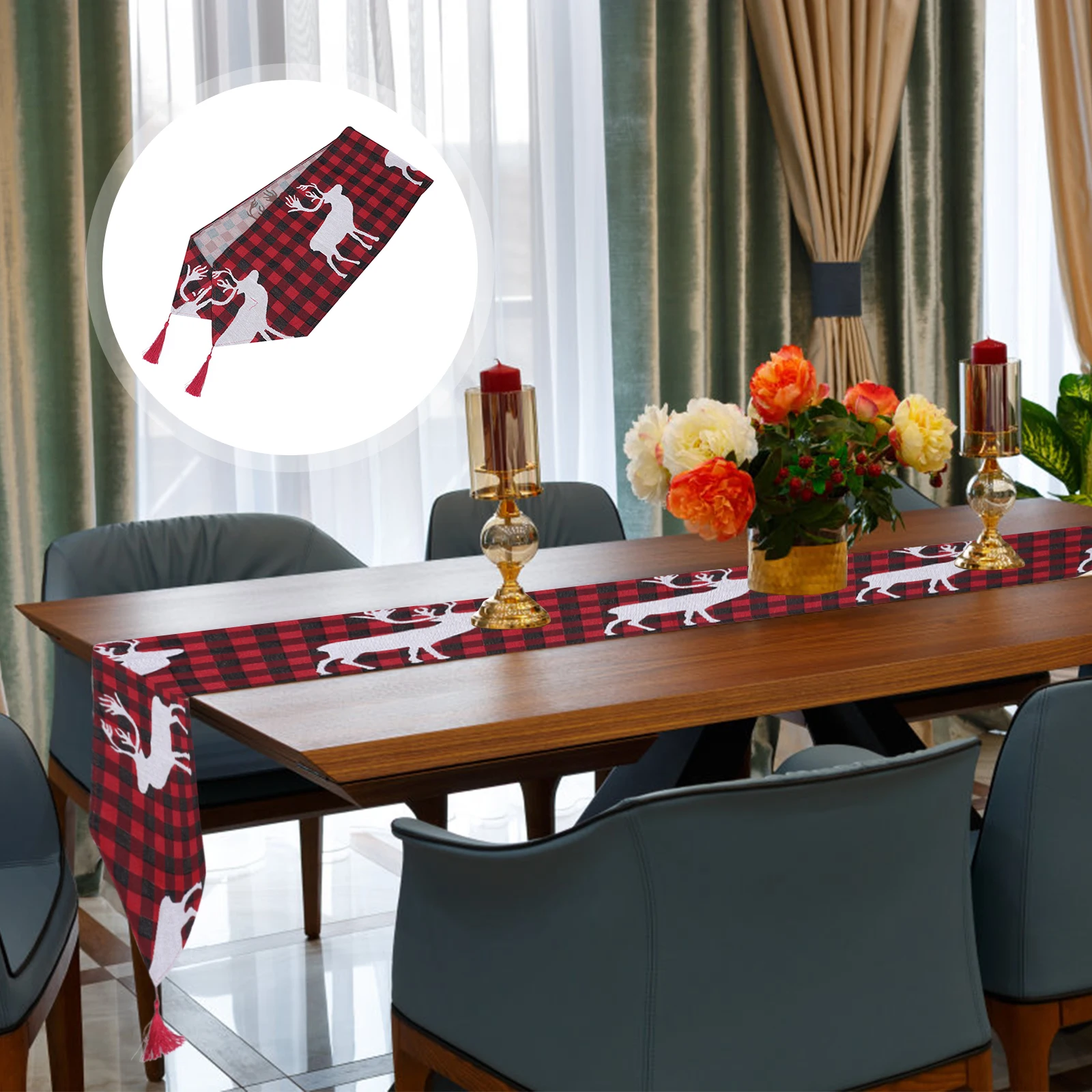 

1Pcs Christmas Table Runner Machine Washable Red Green Festive Design Table Protection Decorative Tablecloth for Holiday Home