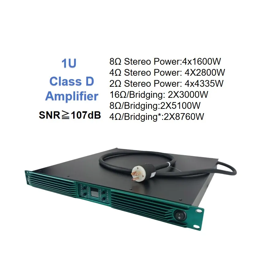 2026 SELL Rack Mount Power Amplifier Class D 1600W SNR≥107dB Outdoor PA Sistema Estéreo 95% Eficiencia