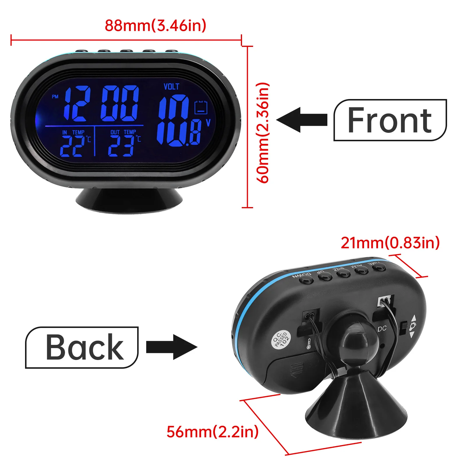 4 in 1 Digital Voltmeter 12V 24V Time Date Multi-function Car Temperature Clock Auto Temperature Monitor With Backlight Clock