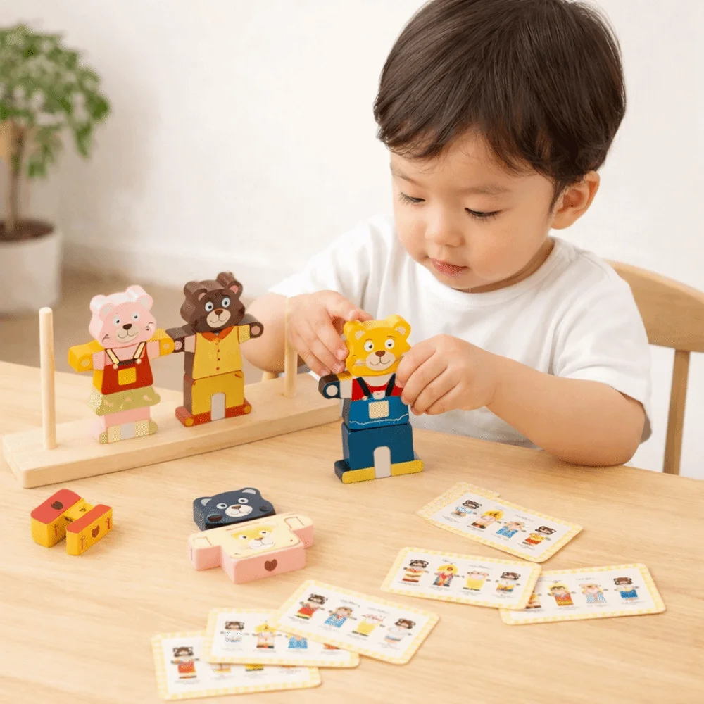 Creative Children's Color Sorting Colorful Bear Shaped Montessori Educational Dress Up Block Shape Matching