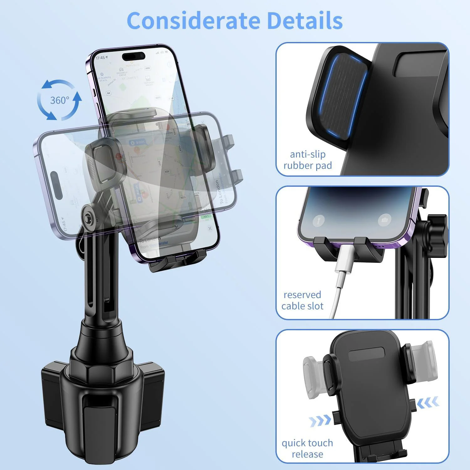

Car Water Cup Holder Expander With Navigation Mobile Phone Holder Mount Adjustable Stand Mount Auto Interior Accessories