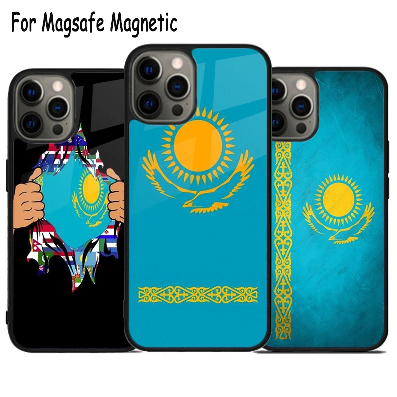 I love Kazakhstan flag Wireless Charge Magsafe Phone Case For iPhone 15 16 14 13 11 12 Pro Max Plus Magnetic Bumper Cover