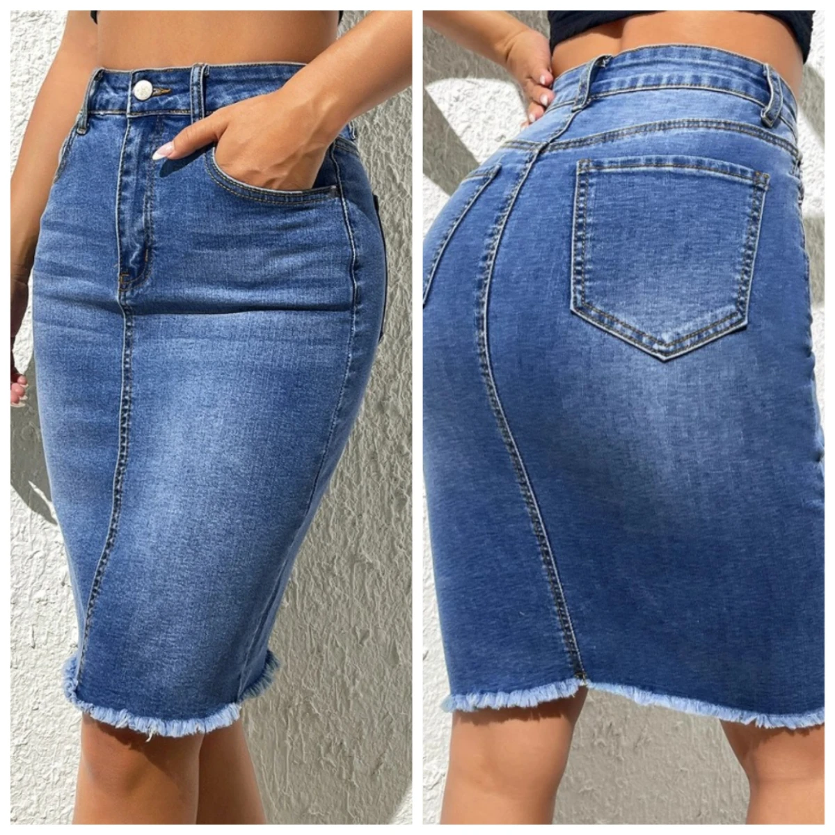 2026 New Retro Denim Skirt High Waist Buttock Slim Jeans Skirt Stretch Bodycon Mini Skirt