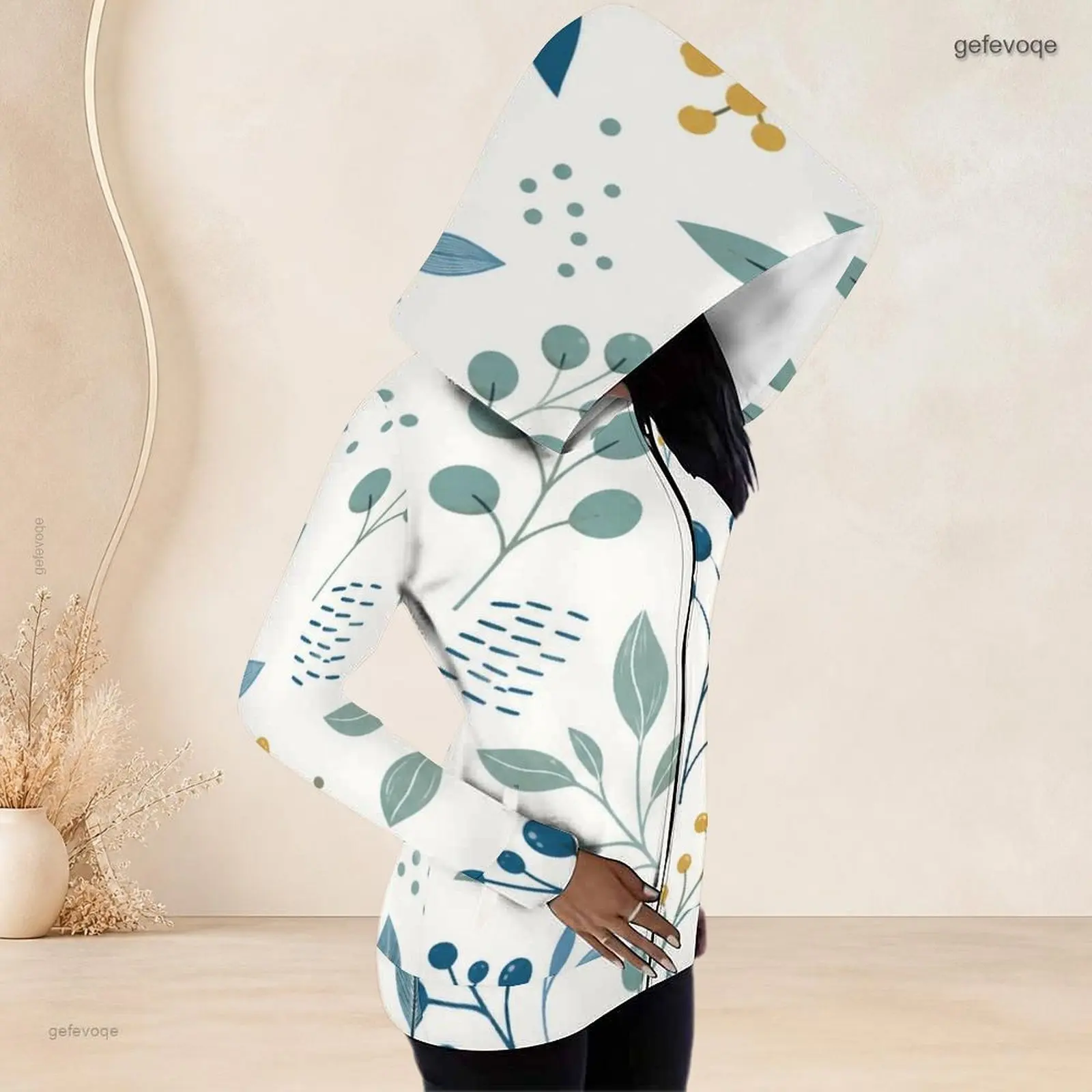 Women Long Sleeve Front Zip Hooded Printed Hoodie