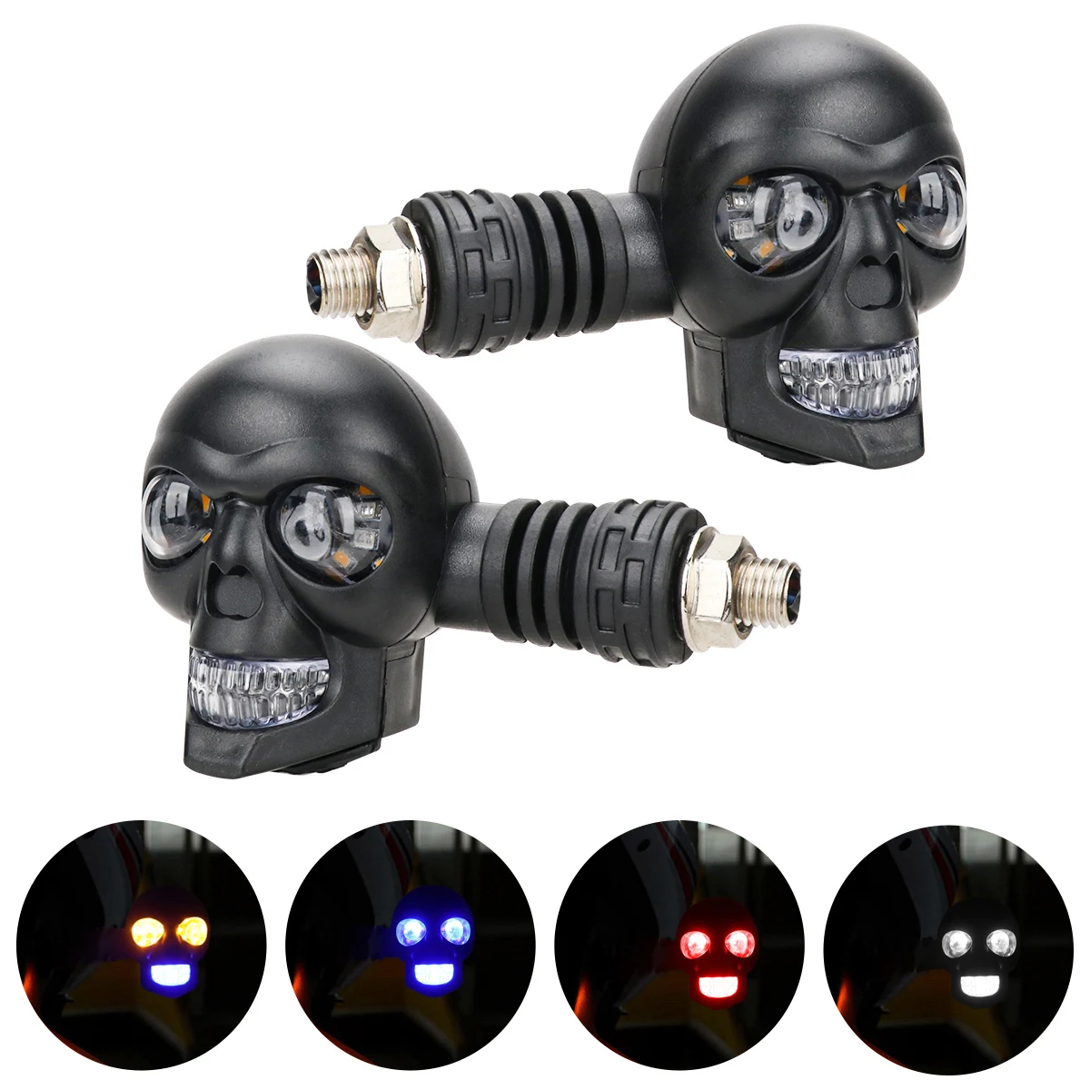 

Skull Style Motorcycle LED Turn Signal Light Electric Motorbike Lens Running Lamp Moto Waterproof Front Tail Lights 12V White Re