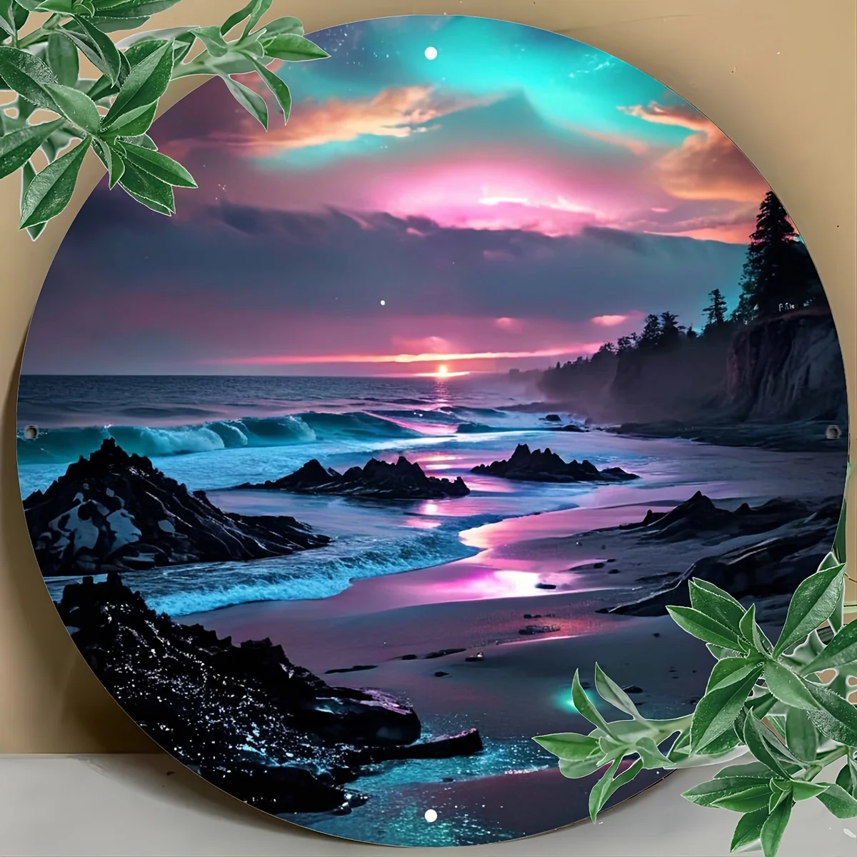 1pc Retro Seascape Aluminum Wall Art  Vibrant Sunset Beach Scene Metal Painting, Reusable Coastal Home & Bar Decor, Du