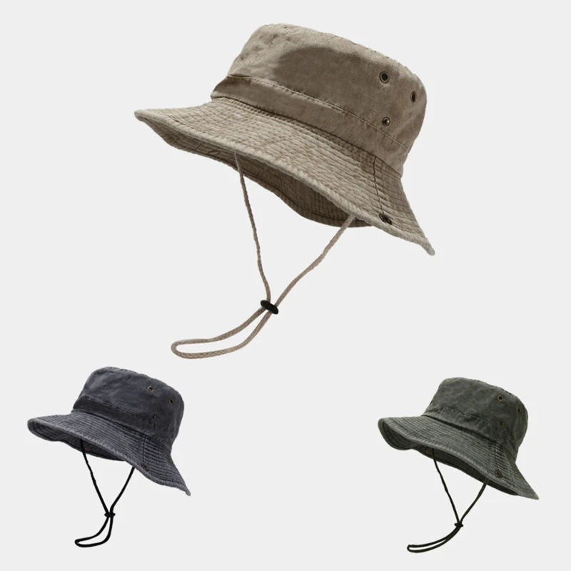 Summer Bucket Hat For Men Fisherman Cap Fishing Outdoor Sunshade Big Brim Sunscreen Riding Hiking Suncreen Sunhat