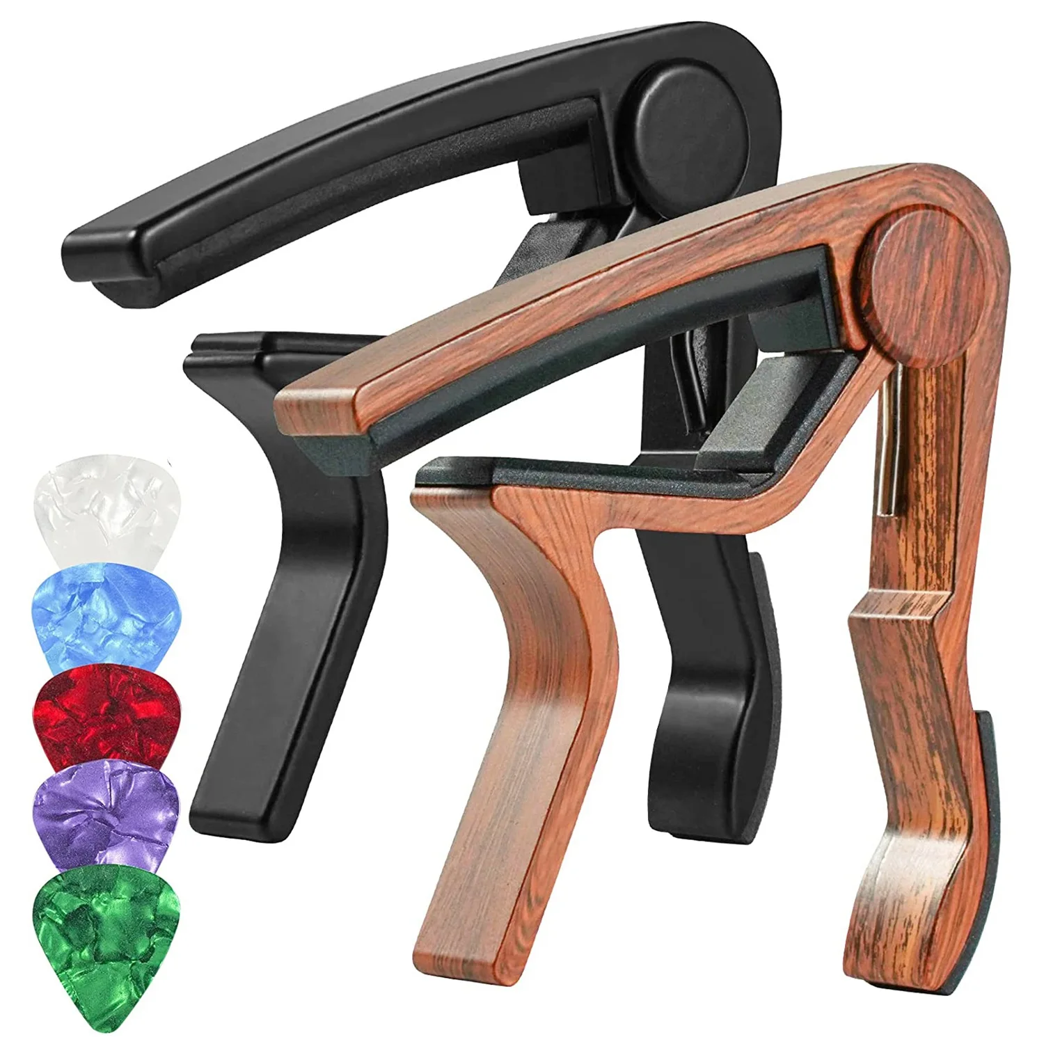 

Набор из 2 каподастр для народной/электрической гитары, каподастр из алюминиевого сплава с древесным зерном + 5 медиаторов