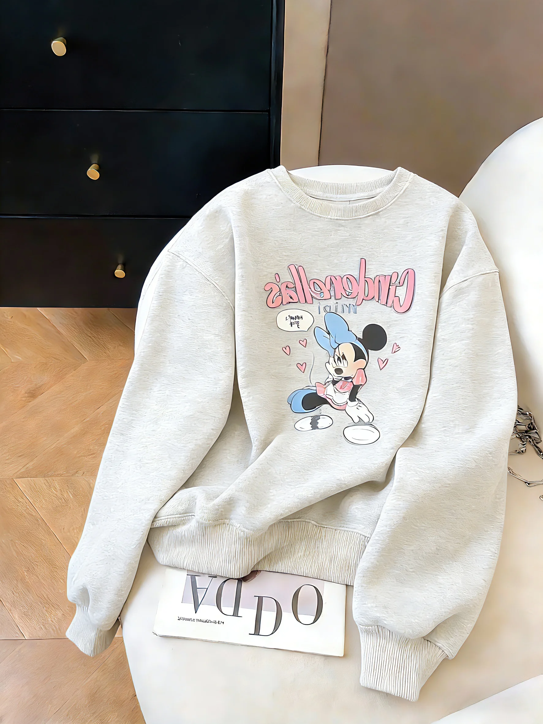 

Американская ретро-толстовка с круглым вырезом и длинными рукавами, женская повседневная модная свободная универсальная кофта, удобная уличная одежда для весны и осени