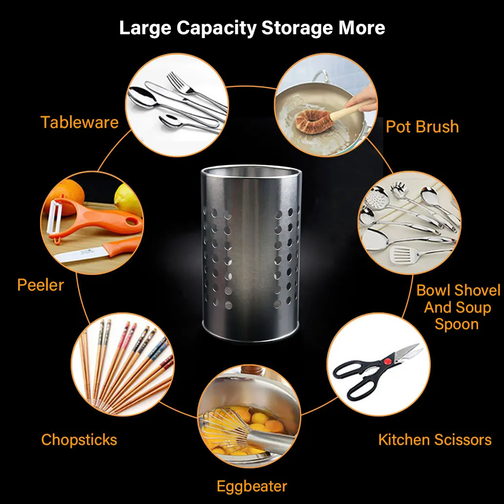 Silicone World Stainless Steel Chopstick Barrel Kitchen Storage Container Kitchen Tools Hollowed Out Drainage Storage Holder