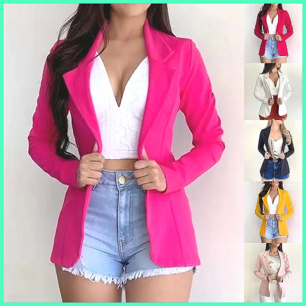 

Women's Formal Blazer Set, Office Work Jacket with Pockets, Loose Fit Long Sleeve Solid Color Suit Coat