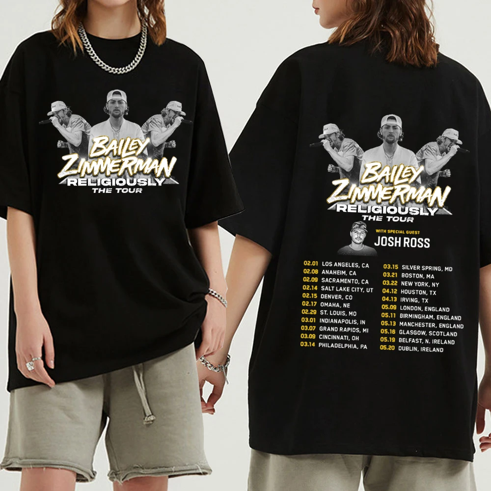 Bailey Zimmerman Religiously World Tour 2024 Short Sleeve T-shirt Harajuku O-neck Summer Casual Shirt