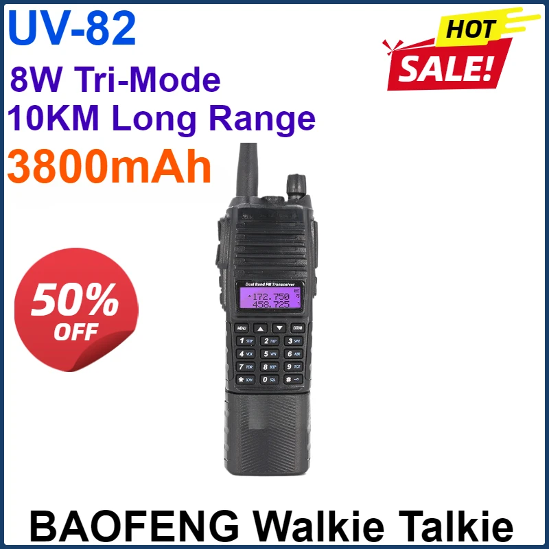 

UV-82 8W 3800mAh Extended Battery Baofeng Walkie Talkie 10 KM Baofeng 8W Dual PTT UV-XR UV-9R GT Ham Radio 10KM UV-5R 8W