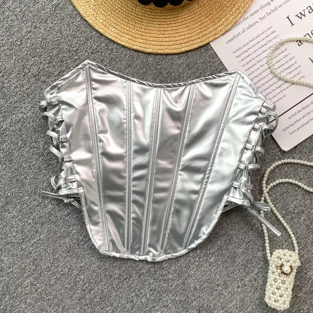 Women Hotsweet Sleeveless Sexy Strapless Backless Double Bandage Zipper Slim Tank Top Streetwear High Street Autumn Clothing