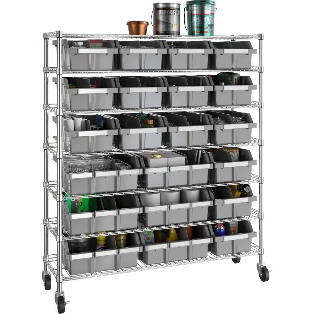 Heavy Duty NSF Bin Rack Solid Steel Wire Shelving Storage Unit, Patented Organizer for Garage, Includes 21 Bins