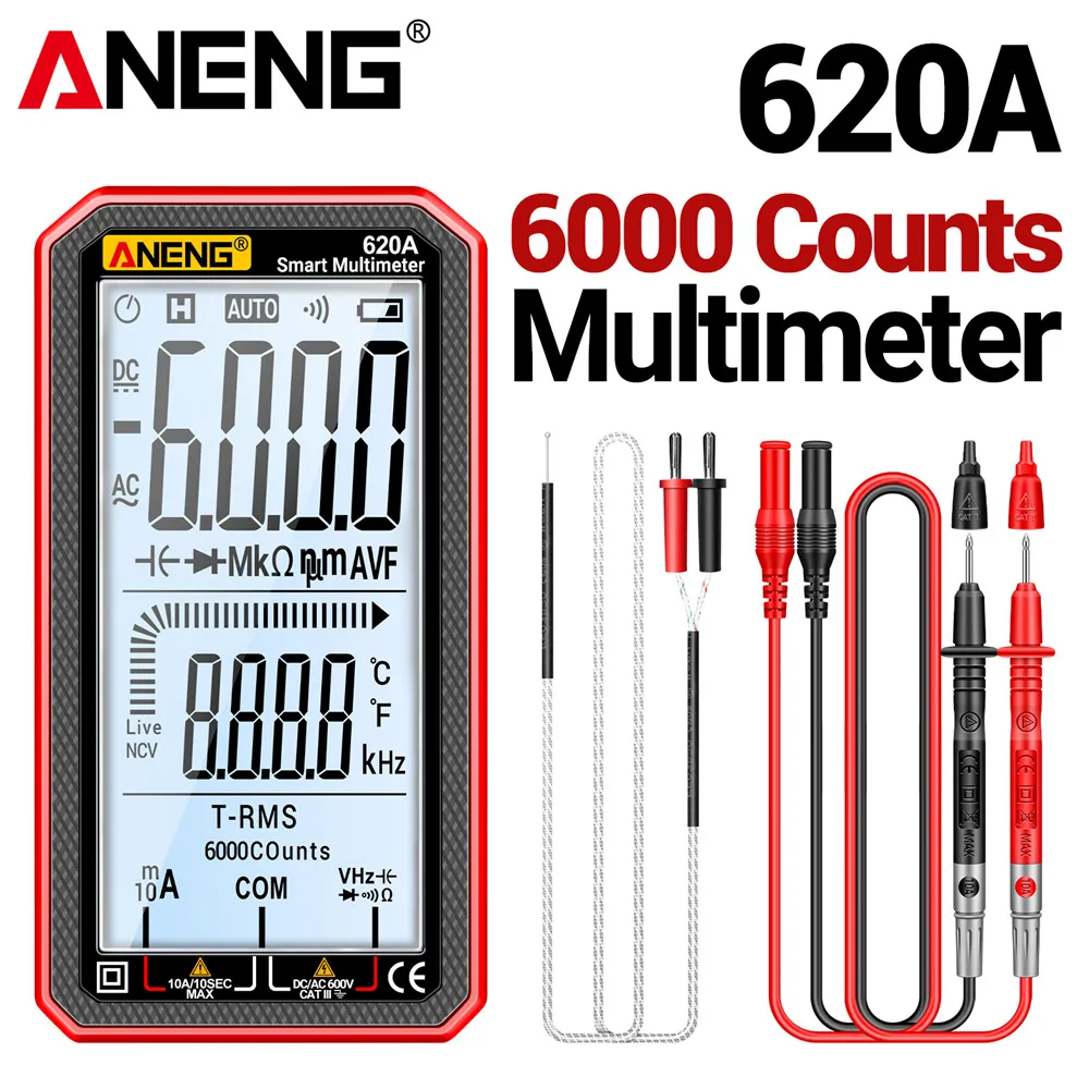 

ANENG 620A True RMS Digital Multimeter 6000 Count Multimetro Tester Auto Electrical Capacitance Meter Temp Resistance Temp Tool