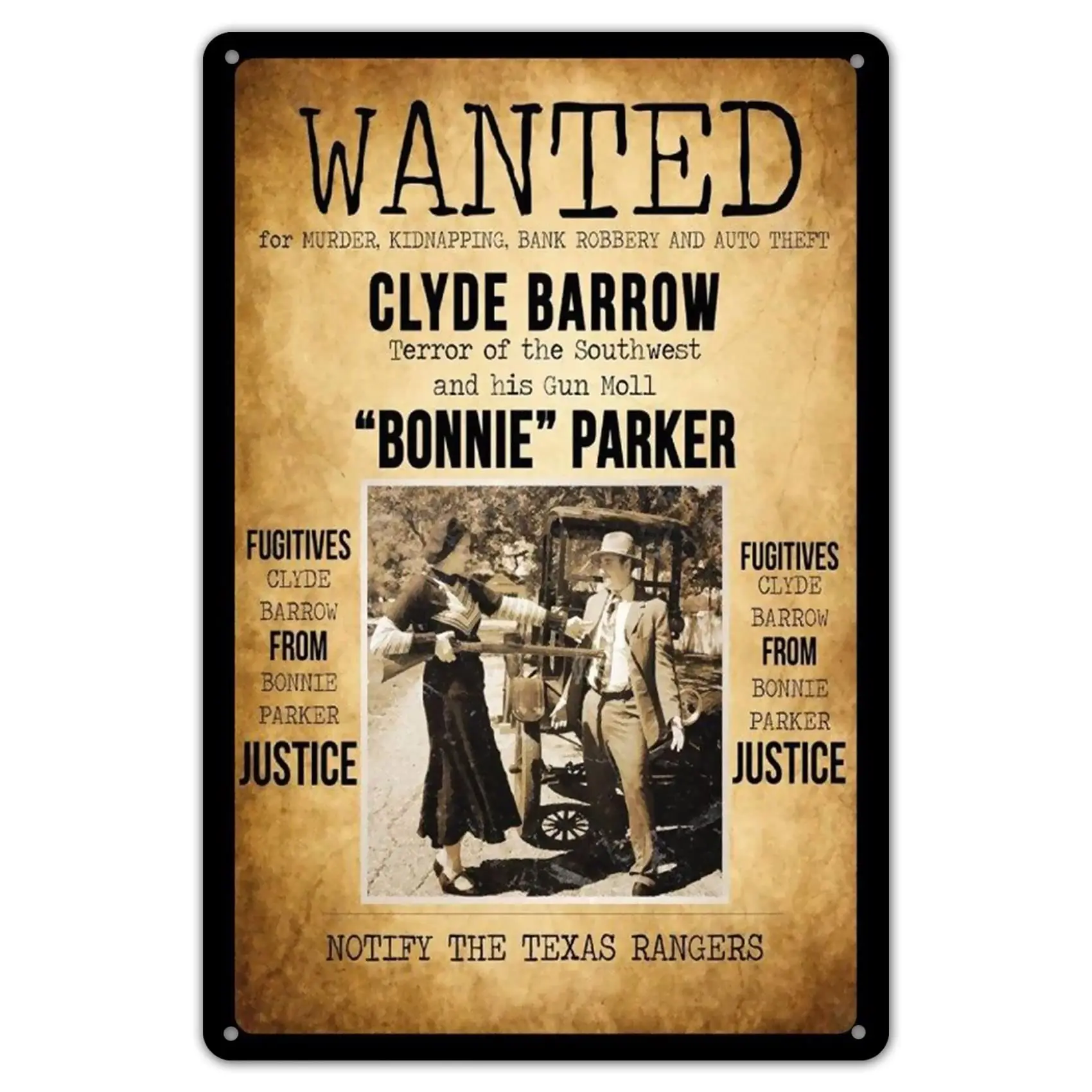 Ylens Wanted Bonnie & Clyde Motiv 2 Metal Custom Metal Sign 8X12in-Bar Cafe Restaurant Home Decor sign