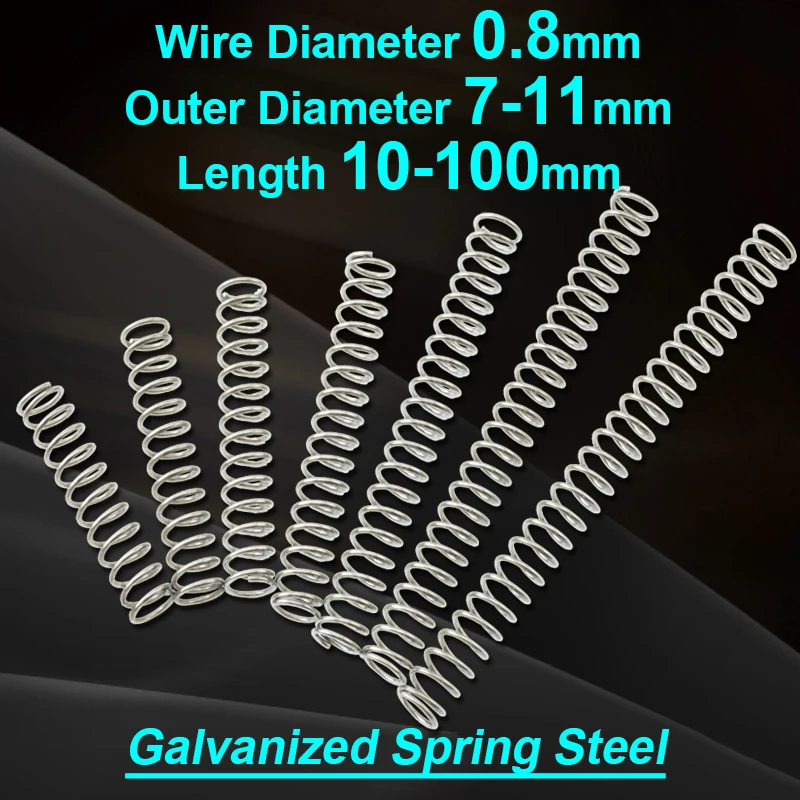 0.8mm Galvanized Compression Spring Cylidrical Coil Return Compressed Spring Release Pressure Springs OD 7-11mm Length 10-100mm