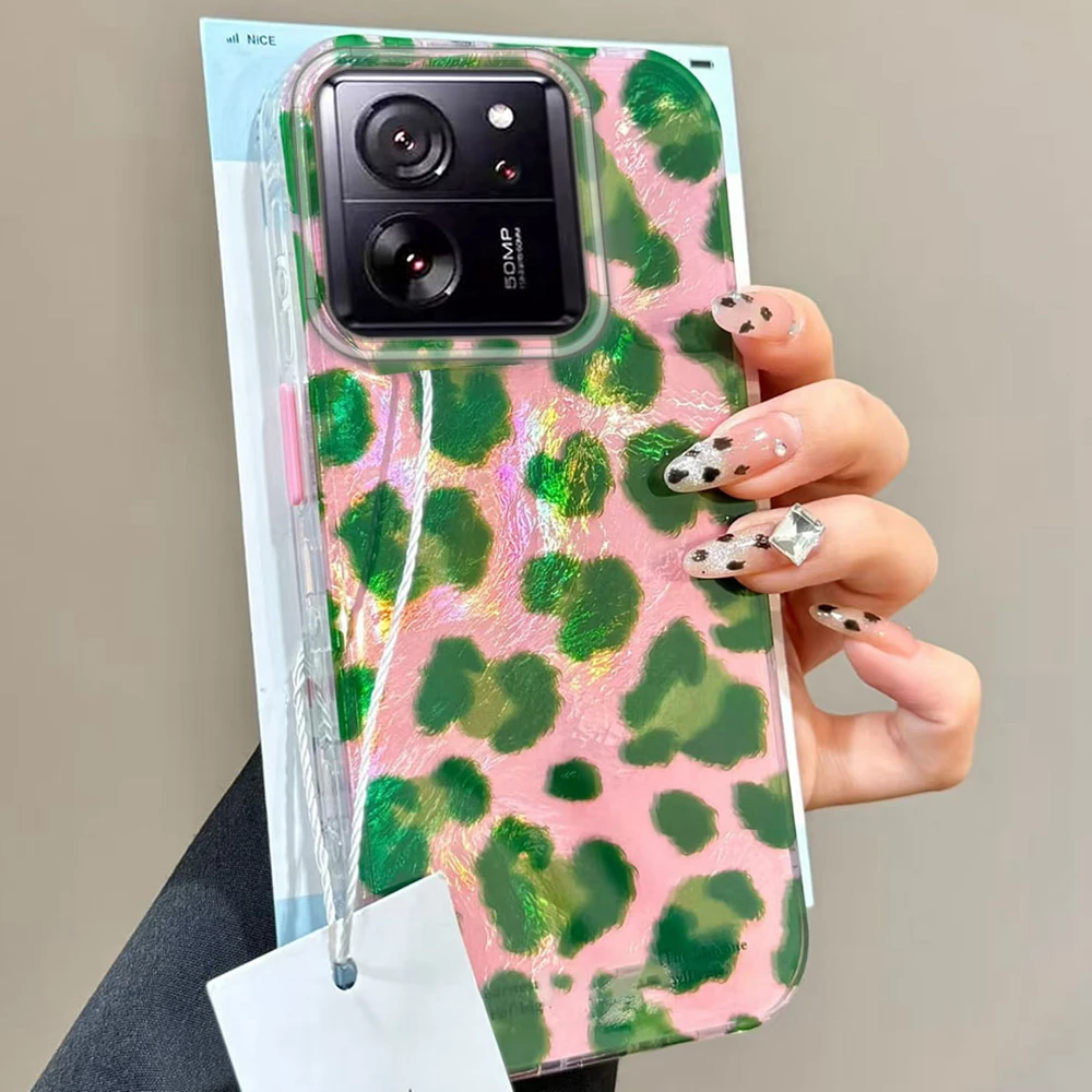 

Pink Green Leopard Print Pattern Phone Case for Xiaomi 13T 14T 11 Lite NE 15T Poco X5 M6 Pro X6 X7 X3 Pro NFC C65 C61 M5S Cover