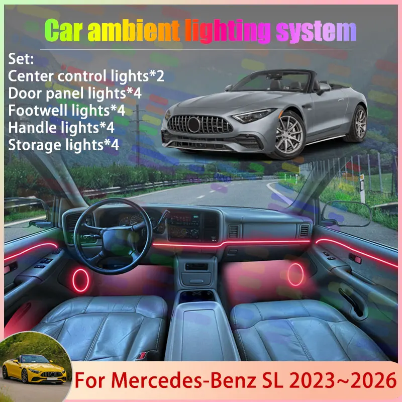 

Для Mercedes-Benz SL R232 2023 2024 2025 2026 AMG 2/18 в 1, автомобильная атмосферная лампа, RGB абажур, ансамбль, стример, атмосферный набор