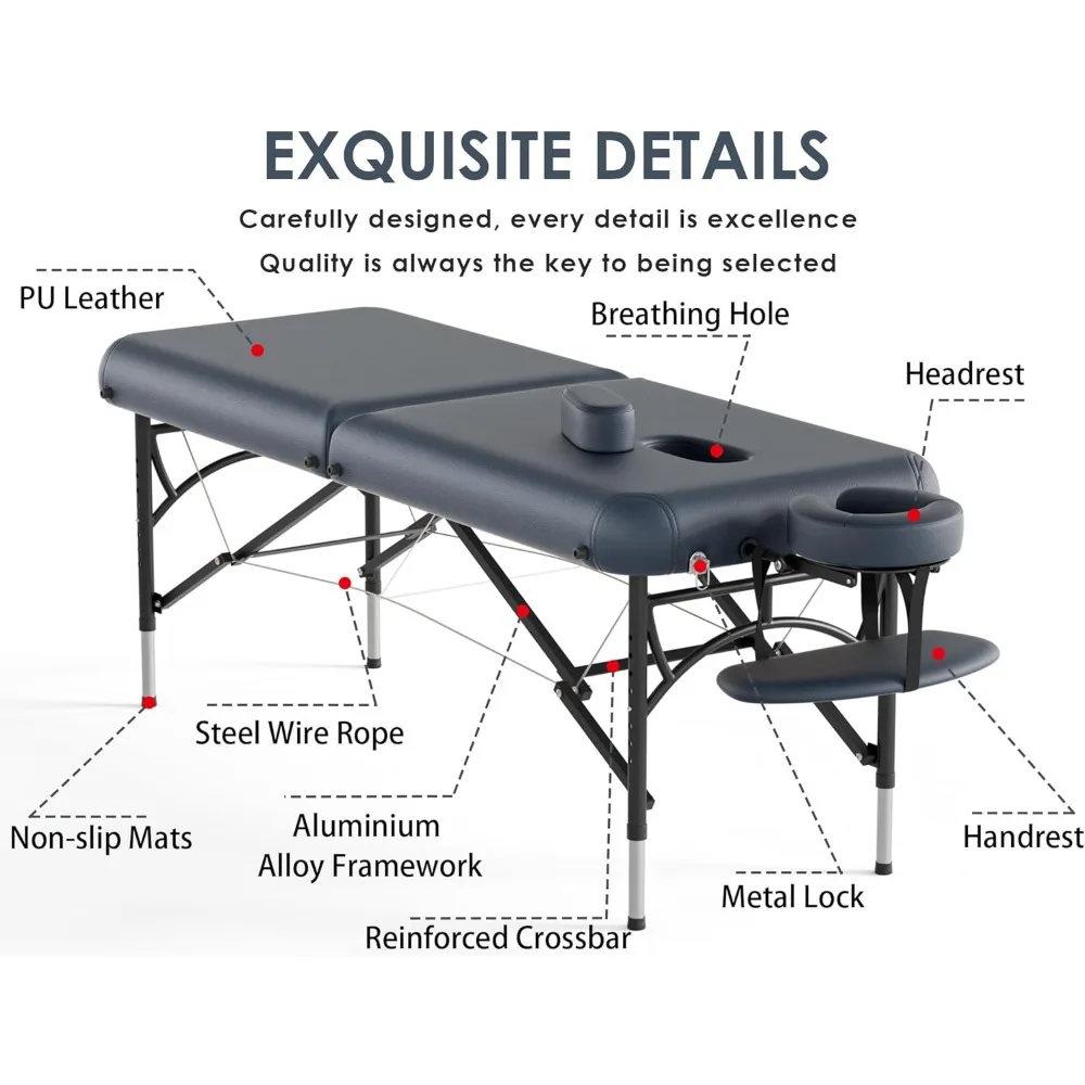 طاولة تدليك احترافية من CLORIS ، محمولة ، 2 قابلة للطي ، خفيفة الوزن ، صالون للوجه ، منتجع صحي ، سرير وشم ، ارتفاع قابل للتعديل ، 84 بوصة