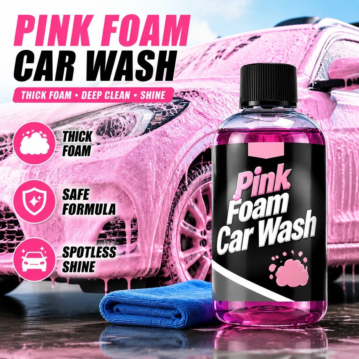 Car Wash Foam Shampoo Rich Pink Snow Foam Cleaner Deep Cleaning Touchless Soap Paint Safe Auto Detailing Wash Supply view 2