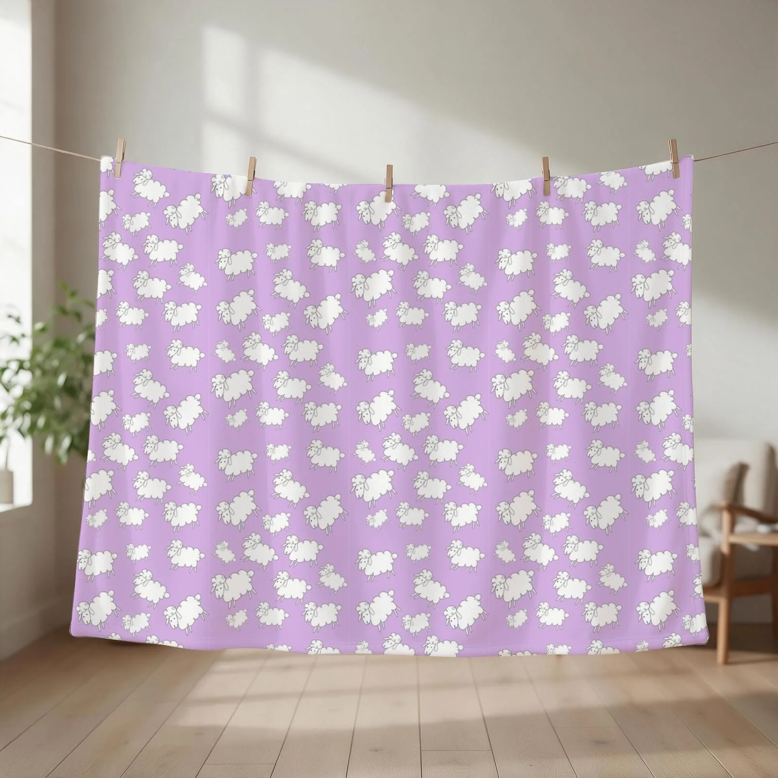 Purple sheep print Throw Blanket couch cozy soft plush fuzzy picnic outdoor blanket