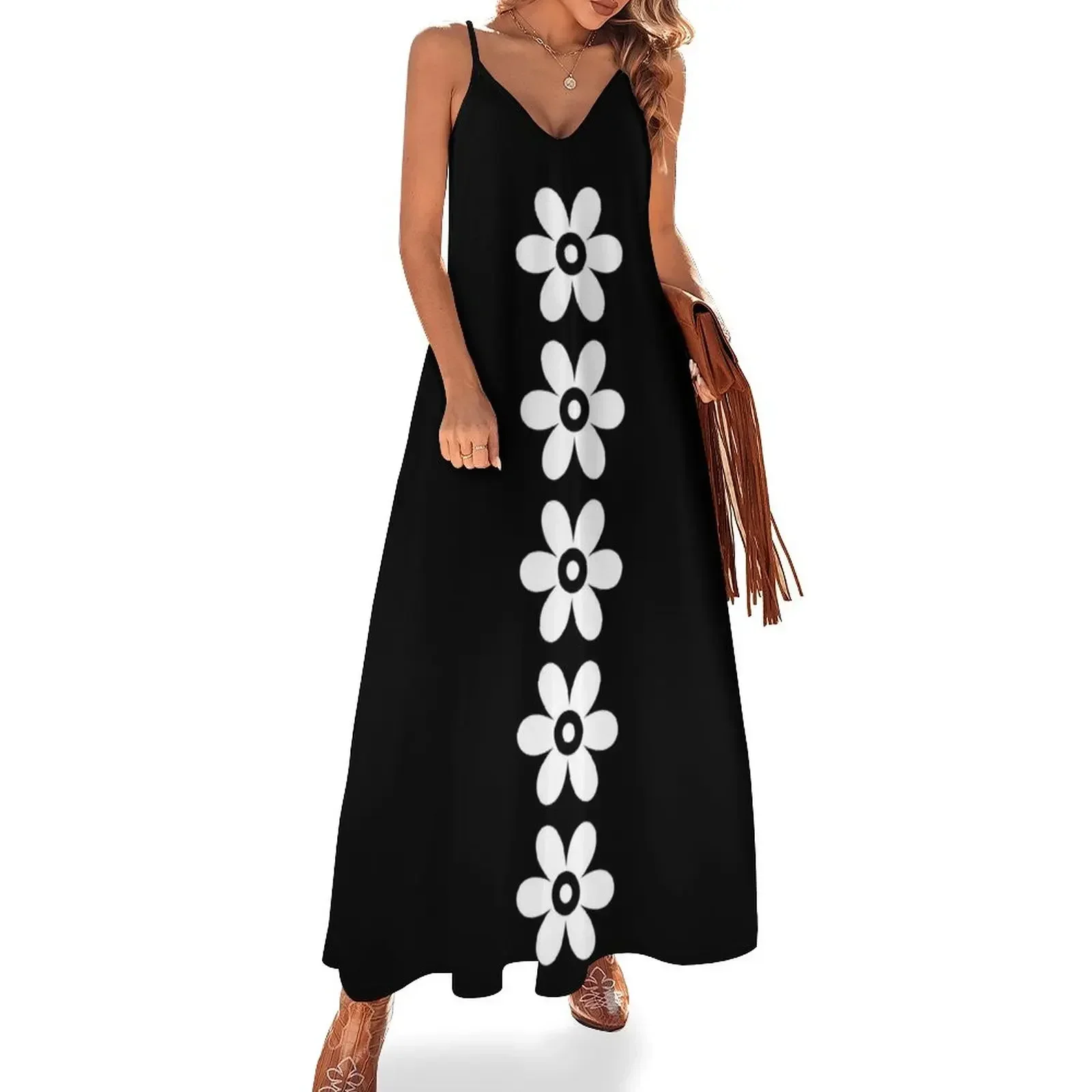 

Black & White - Retro Daisy Flower - 60s Mod Sleeveless Dress women dress wedding guest dress 2025 bandage