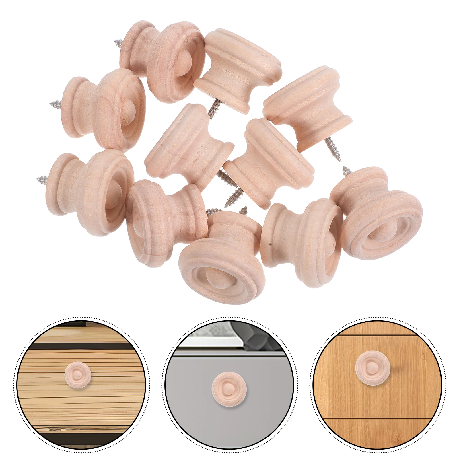 

10 Pcs Solid Wood Handle Circular Cabinet niture Knobs Pulls for Dresser Kitchen Handles Hardware