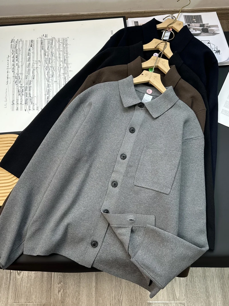 

Весенний вязаный кардиган-свитер унисекс, повседневная верхняя одежда с длинным рукавом, отложным воротником, стандартной длины