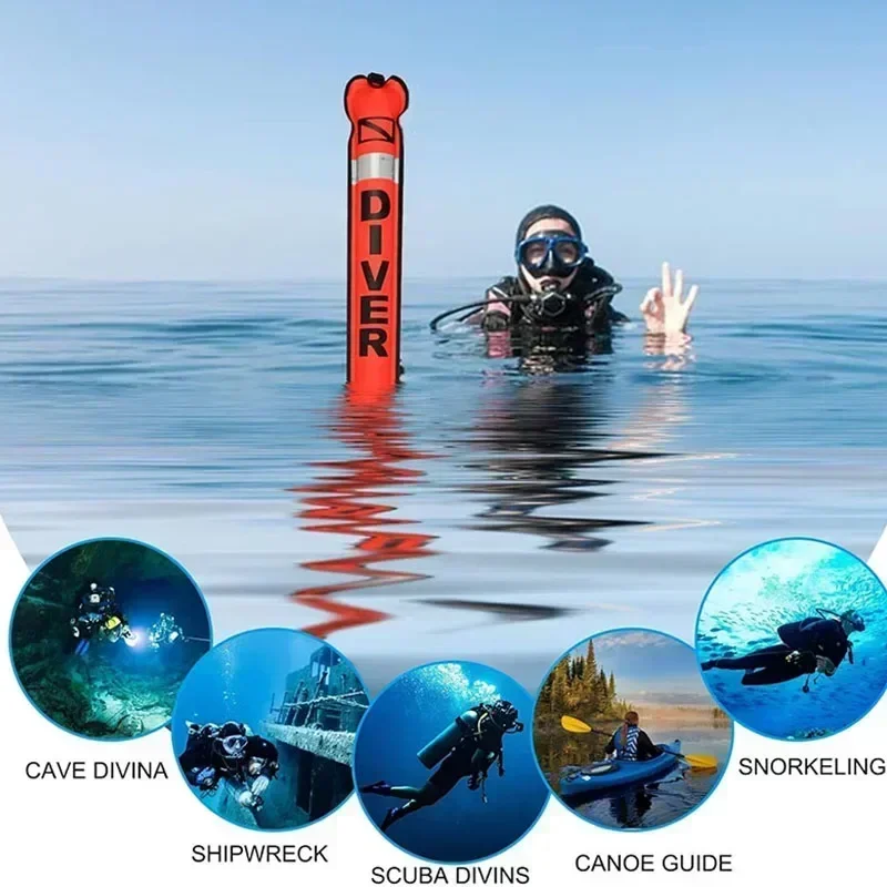 Scuba Surface Marker Buoy (SMB) 4/5ft Hi-Visibilityแถบสะท้อนแสงเปิดด้านล่างความปลอดภัยInflatable Dive Float Buoy Marker Buoy