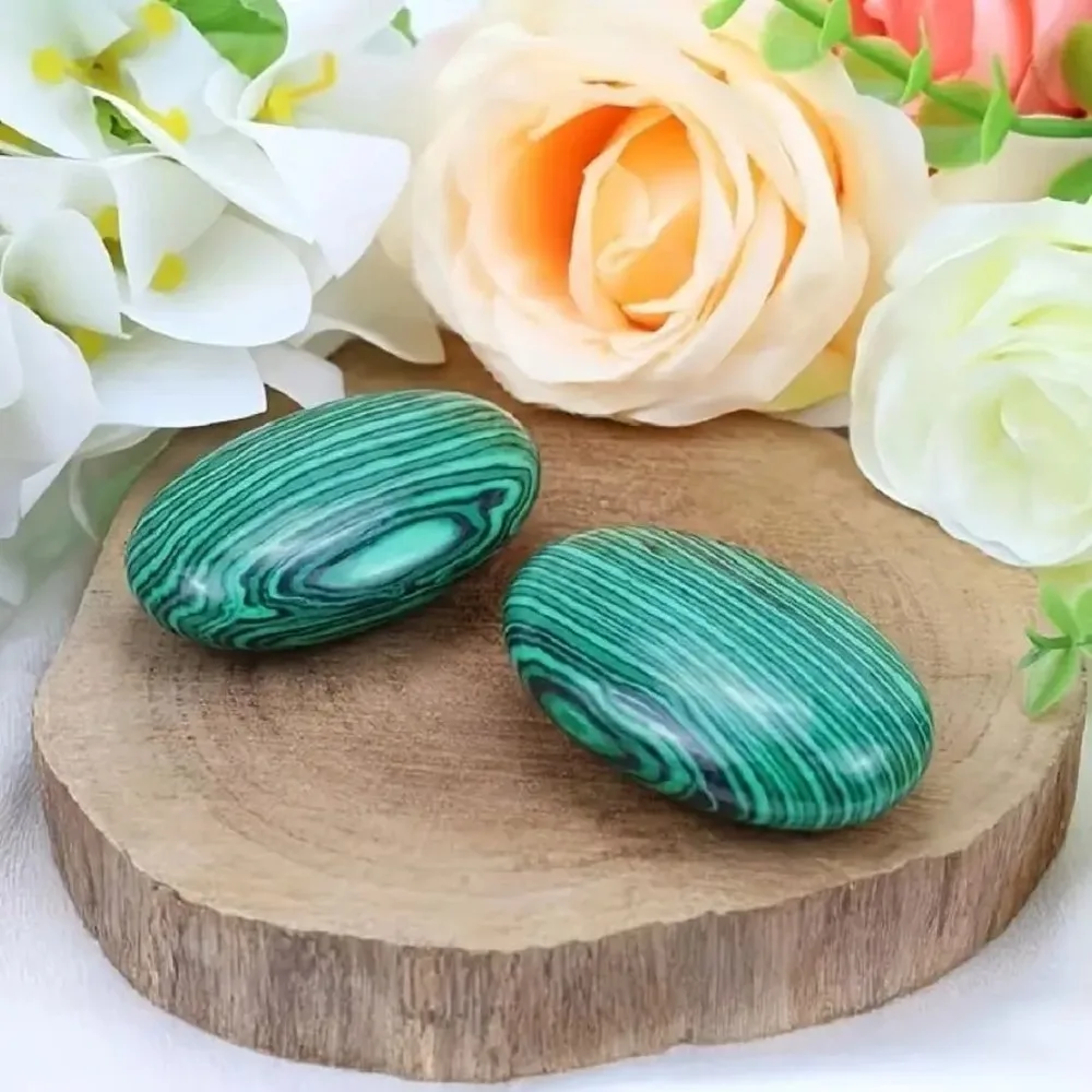 Polished Malachite Palm Stone Oval Crystal for Meditation, Yoga, Reiki Healing, Chakra Balancing, Home Decor Specimen
