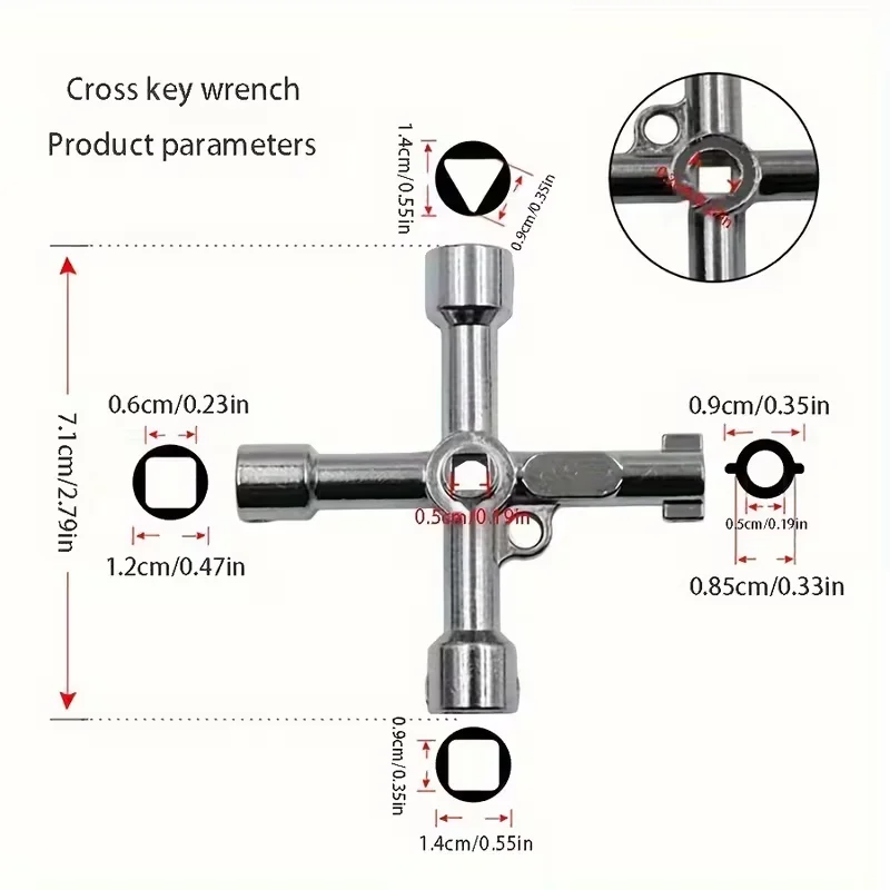4‑Way Universal Cross Key,Multi‑Function Utility Wrench for Electric Elevator Water Gas Meter Box Cabinet Valve Lock Tool