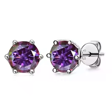 Luxury Diamond Stud Earrings 1CT VVS Moissanite Fine S925 - Purplish Red