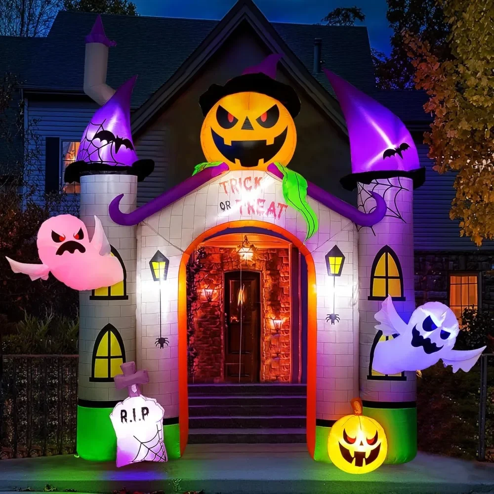 

2024 Halloween Inflatables Pumpkin Castle Archway 11FT with Ghost and Trick or Treat LED Lights,Halloween Decorations Outdoor Bl