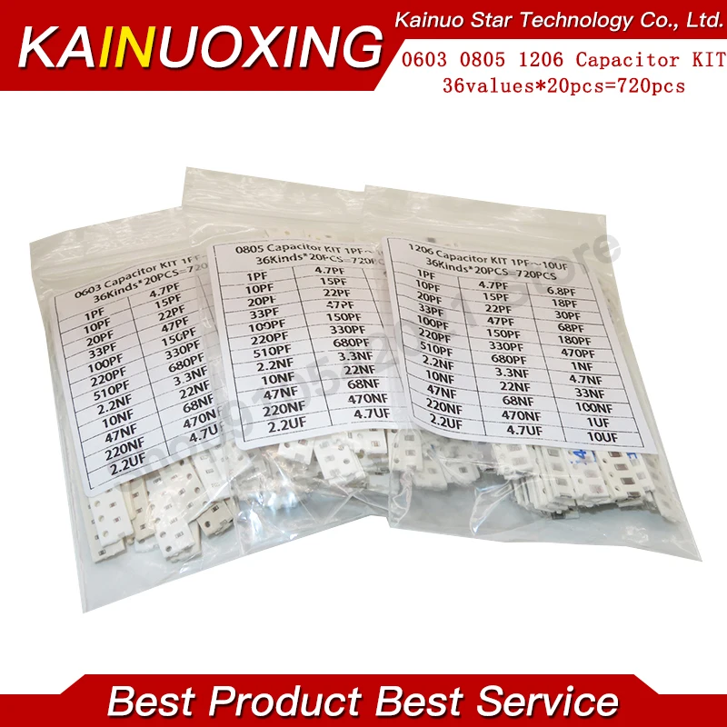 0603 0805 1206 SMD Capacitor assorted kit ,36values*20pcs=720pcs 1pF~10uF Samples Kit electronic diy kit