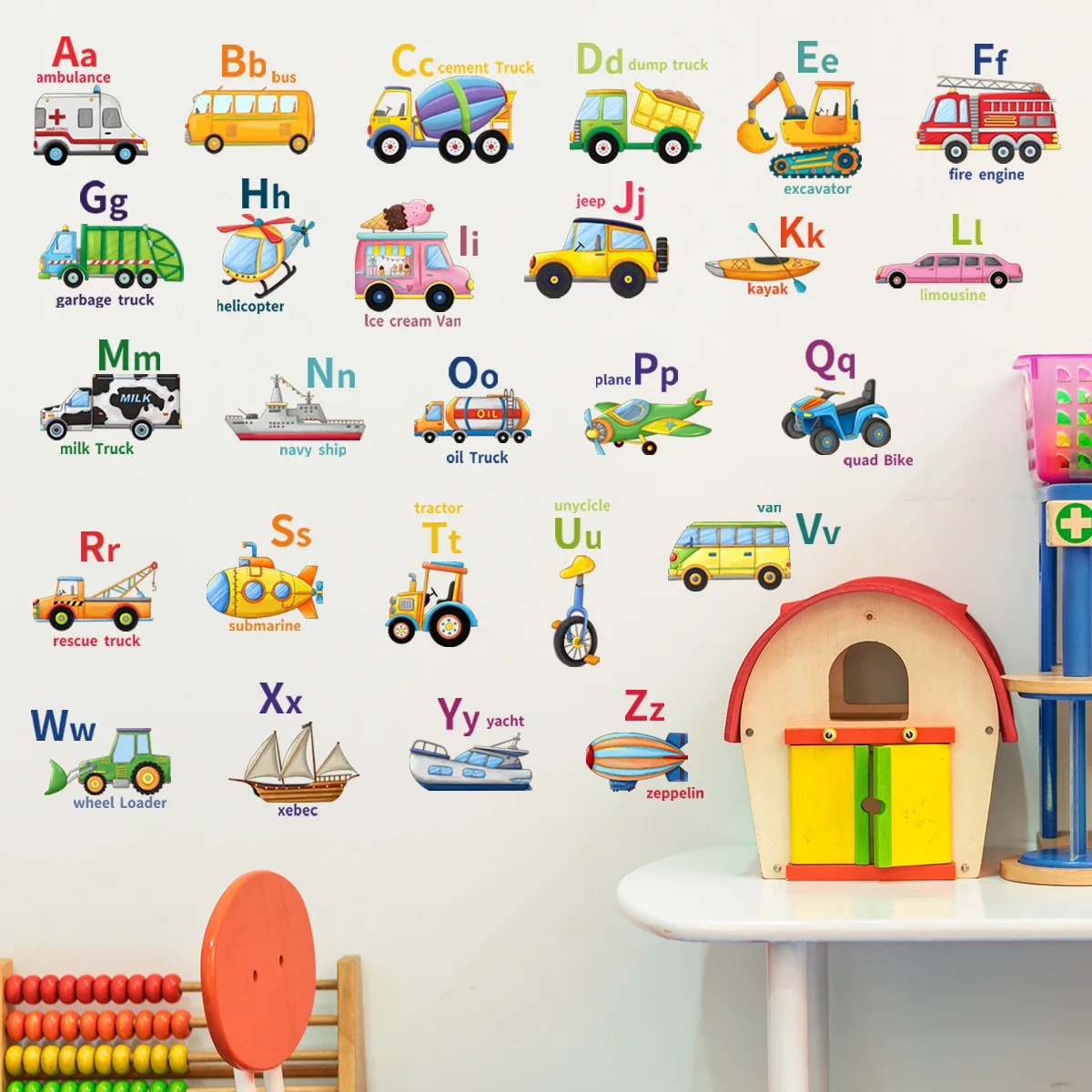 Pegatina de pared de dibujos animados con letras en inglés para coche, papel tapiz para decoración de guardería, preescolar, sala de estar, 30x90cm, Ms4193