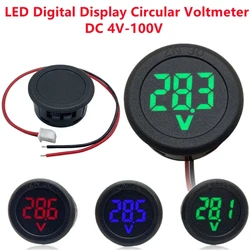 DC 4-100V LED Digital Display Round Two-wire Voltmeter DC Digital Car Voltage Current Meter Volt Detector Tester Monitor