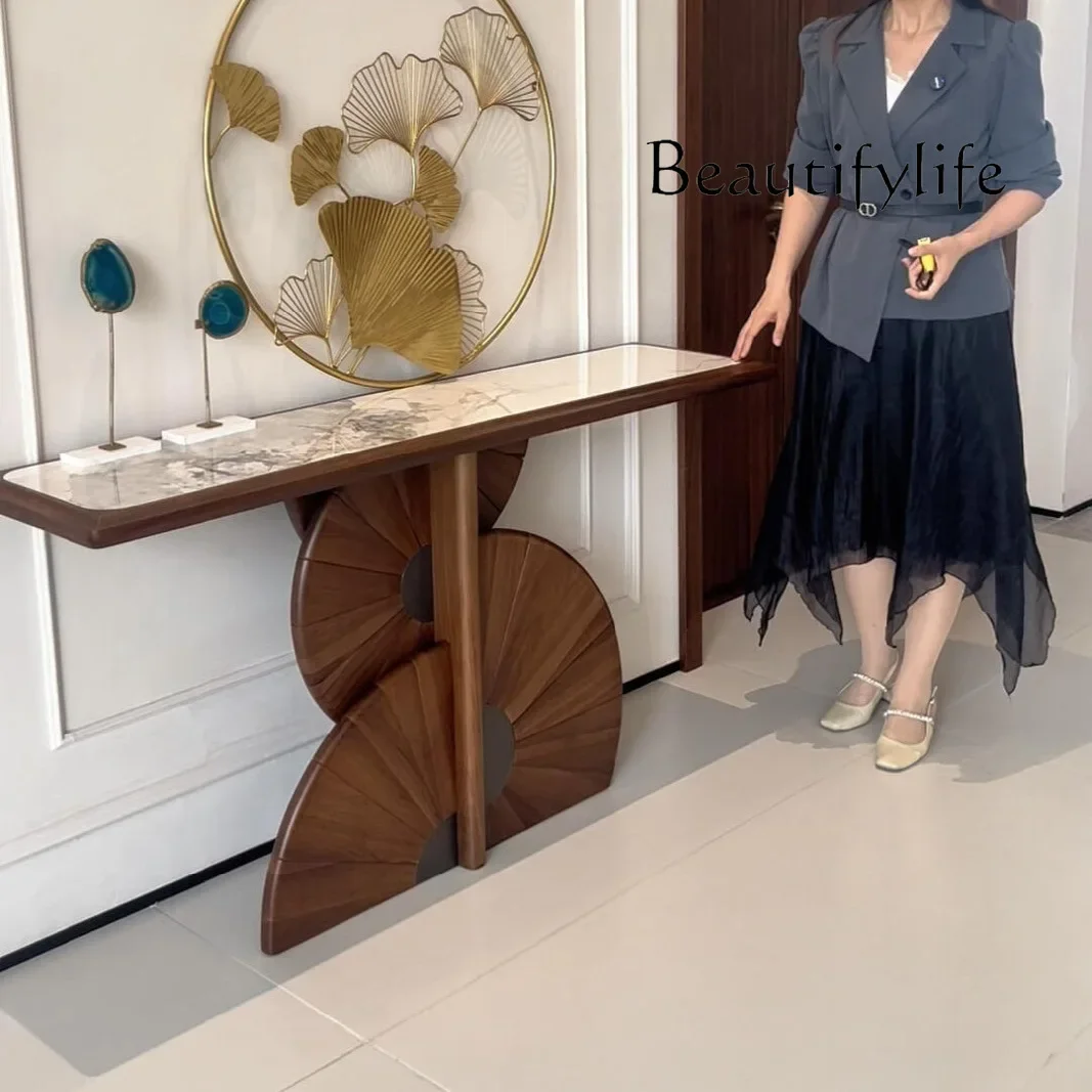 

BJ Большая вилла из черного ореха из массива дерева, крыльцо, стол для входа, современный простой элитный дом для гостиной