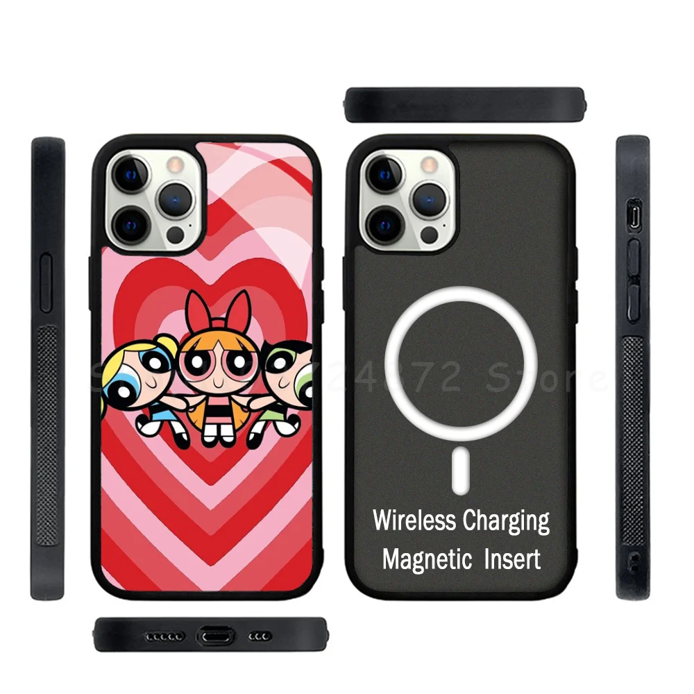 Cute P-Powerpuff-Girls Phone Case Strong Magnetic For IPhone 15 14 13 Pro Max Alex Mirror For Magsafe Wireless Charging Cover