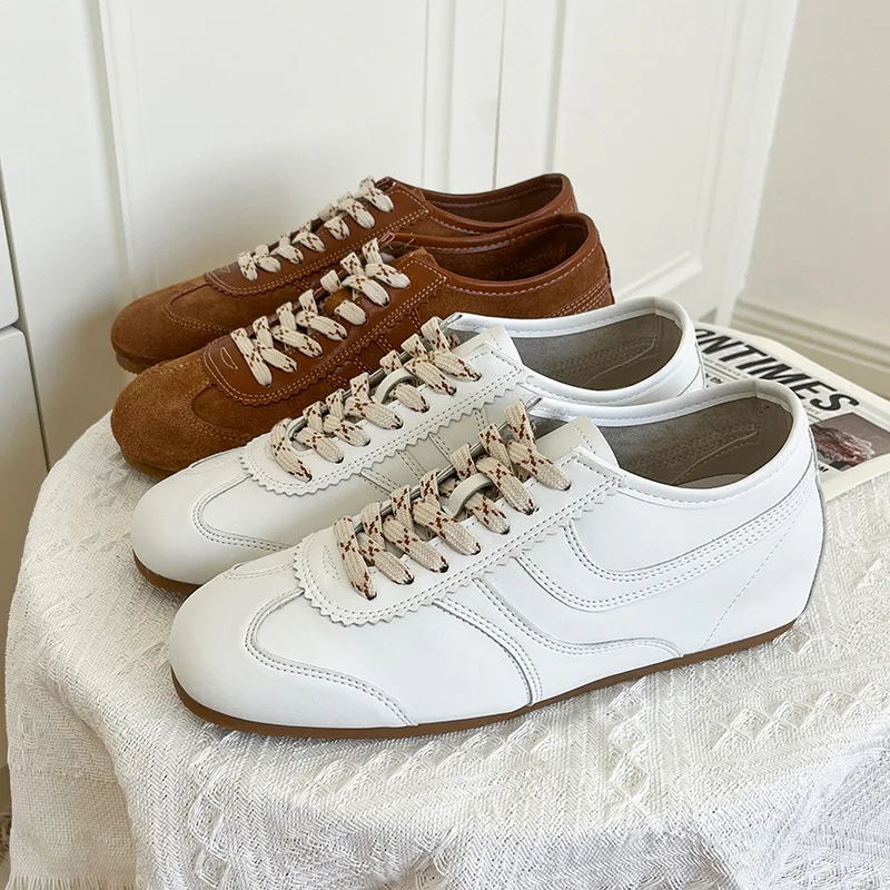 

Новые популярные немецкие тренировочные кроссовки большого размера для женщин, из натуральной кожи, на плоской подошве, на шнуровке, в стиле ретро, вдохновленные Форрестом Гампом, мужские и парные модели