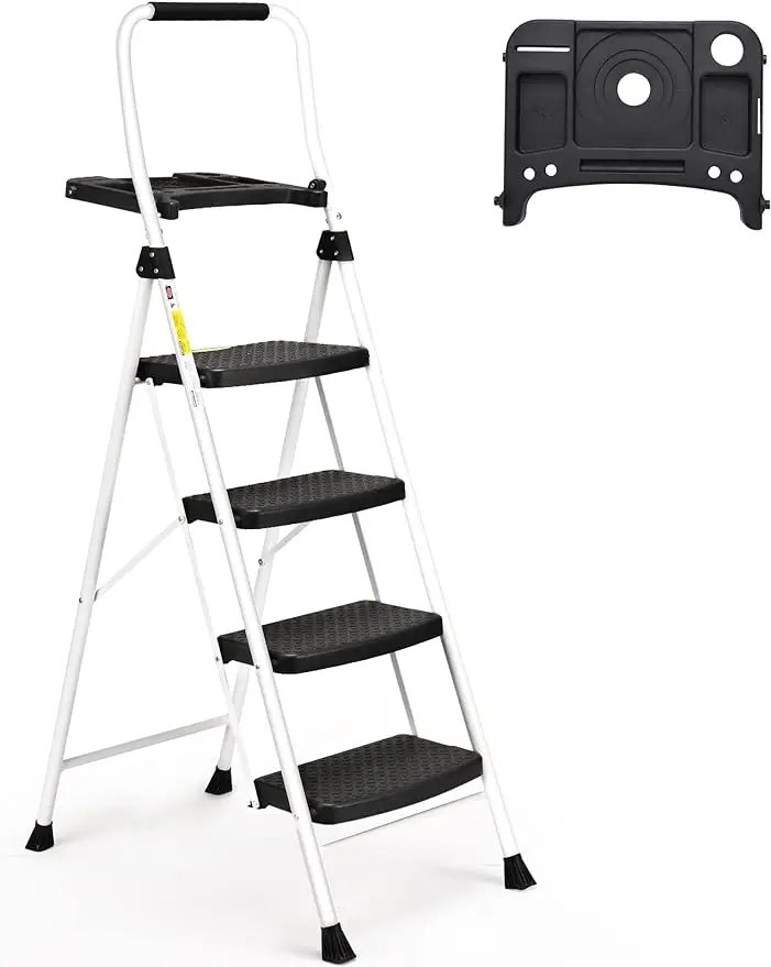 

SocTone 4 Step Ladder Folding Step Stool with Tool Platform Sturdy& Portable Steel Ladder for Adults 330LBS Capacity Ladder