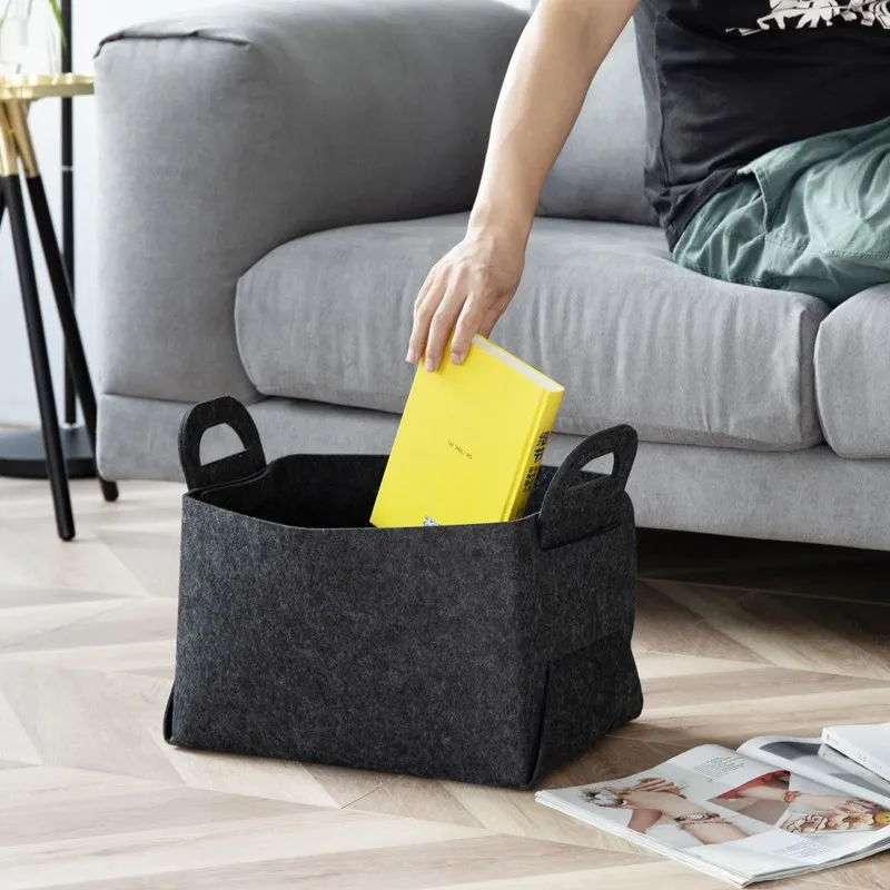 

Nordic Felt Storage Basket Living Room Tea Table Black Gray Brown Sundries Storage Basket Cloth Felt Storage Box Bedroom Socks