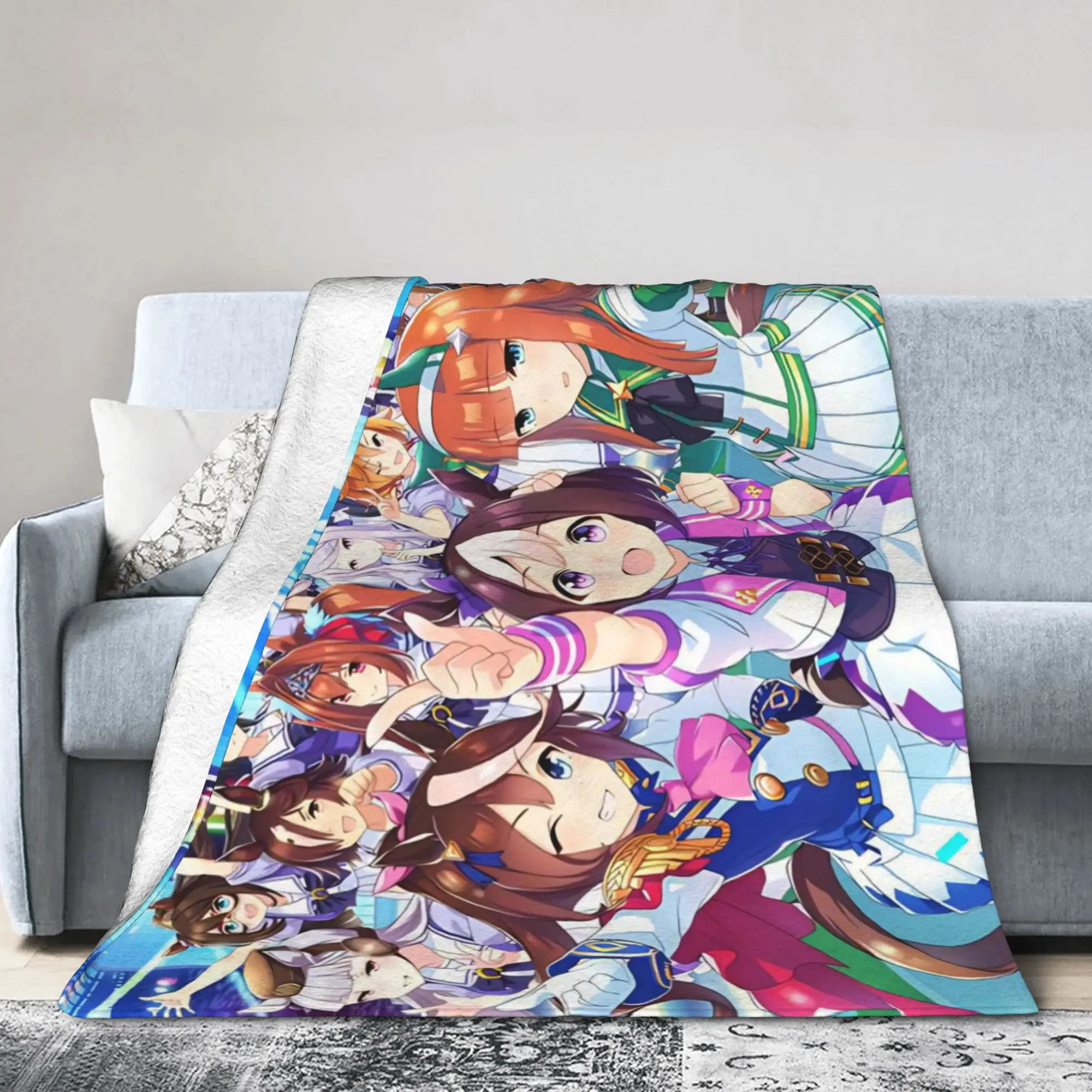 Uma Musume Pretty Derby Blankets Flannel Spring Kawaii Game  Multifunction Lightweight Throw Blanket for Home Car Rug Piece