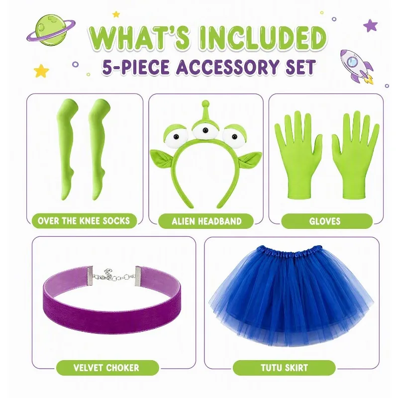Three-Eyed  Alien Costume Accessories 5 Pcs Set for Women, Halloween Headband Tutu skirt Halloween Carnival Props